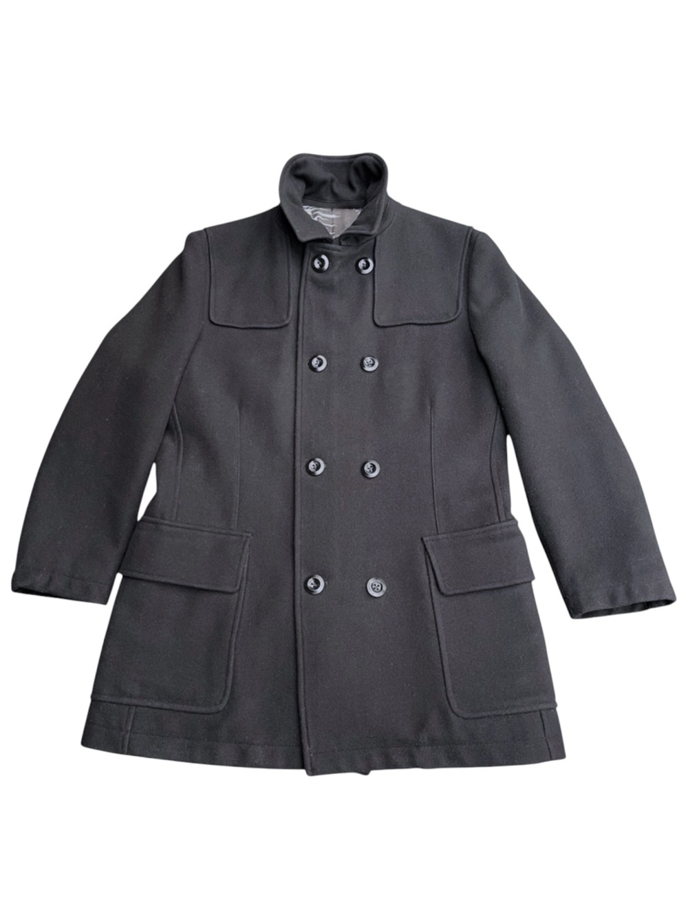 Alesandro Dell'Acqua Black Wool Pea Coat (US S/IT 46)
